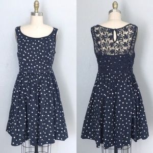 Anthropologie navy polka dot dress